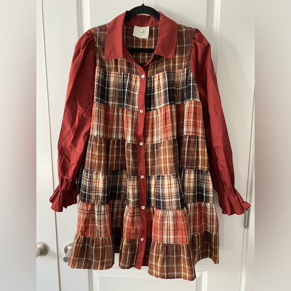 Plaid Block Fall Thanksgiving Shirt Dress (Sold Out Style) Size Large - Picture 8 of 9